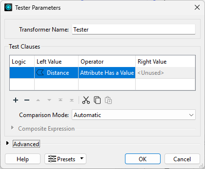 Tester configured to remove missing value points